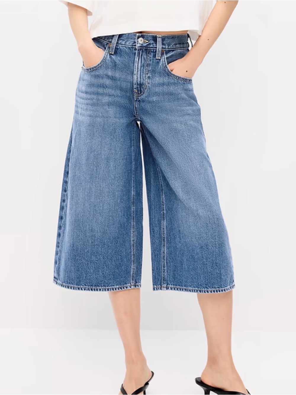 Old Navy Mid-rise Baggy Denim Wide-Leg Culotte Jeans Medium wash